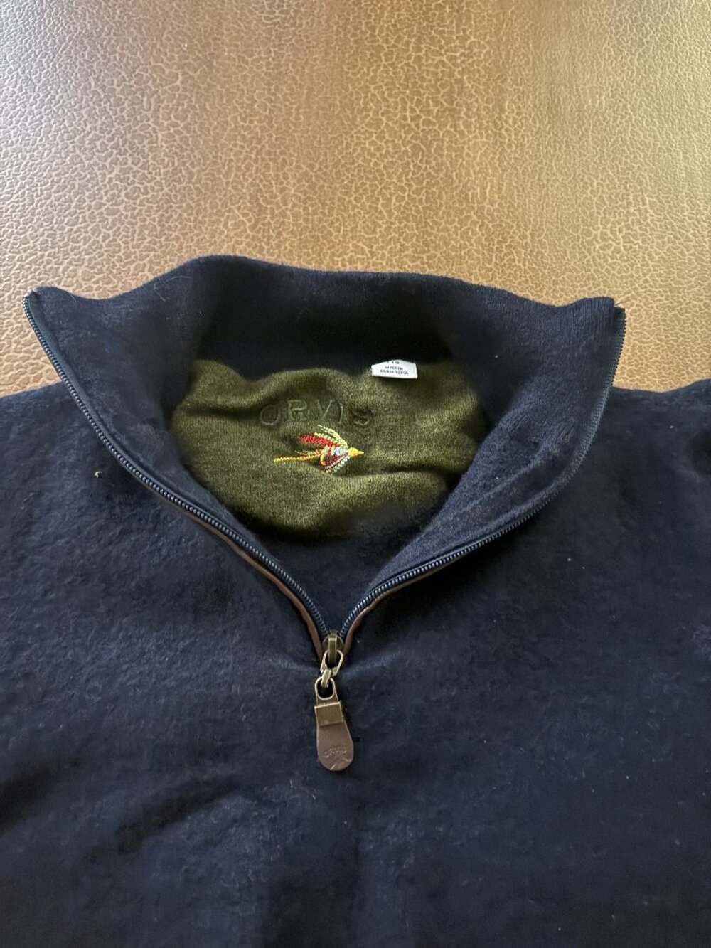 Orvis Childrens Front Zip Wool Sweater Dark Navy Blue - Size Small to Medium